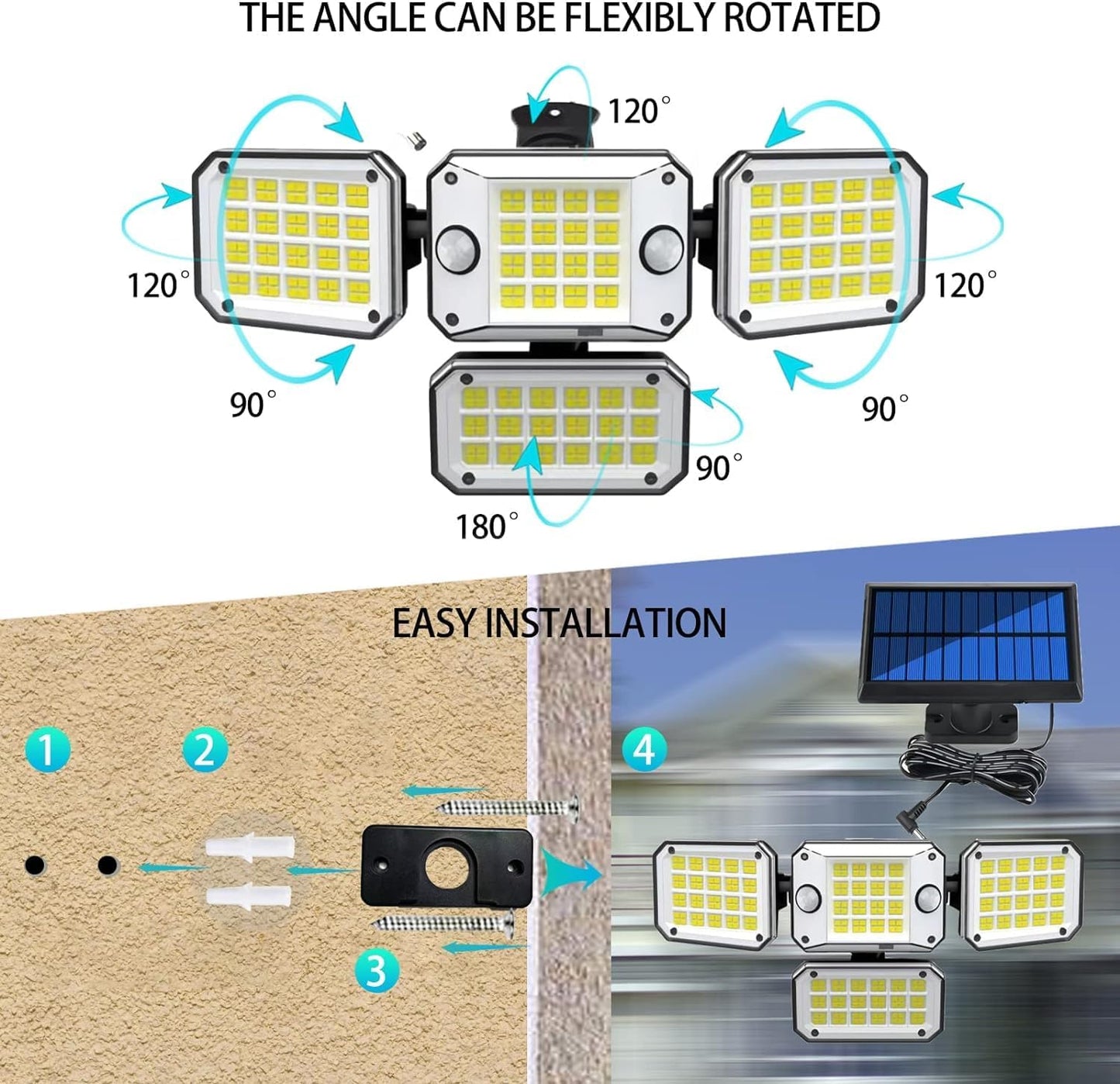 Garden Art Solar Lights 2 Motion Sensor, 4 Head ( Pack off 1 set )